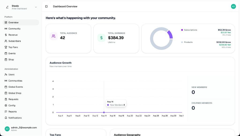 Steelo artist admin dashboard overview