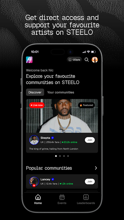 Steelo app events screen
